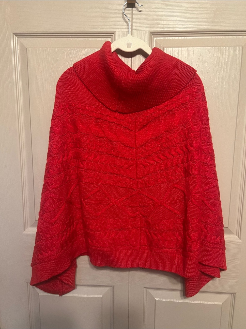 Talbots Red Cable-Knit Turtleneck Poncho